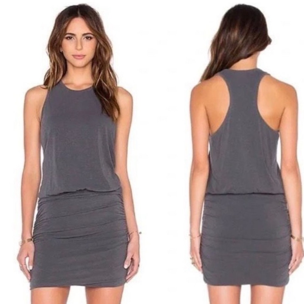 Sundry Grey Ruched‎ Cotton Tank Dress